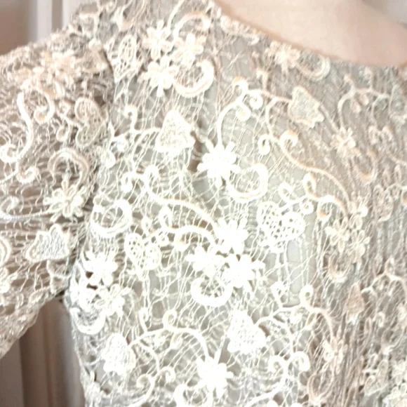 Polo Ralph Lauren Lace Long Sleeve Wedding Dress, Gray,Bell Sleeve,Knee Lngth,16 - Picture 3 of 16